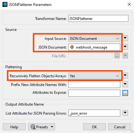 Configure JSON Flattener