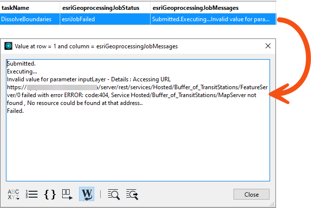 Failed geoprocessing job messages