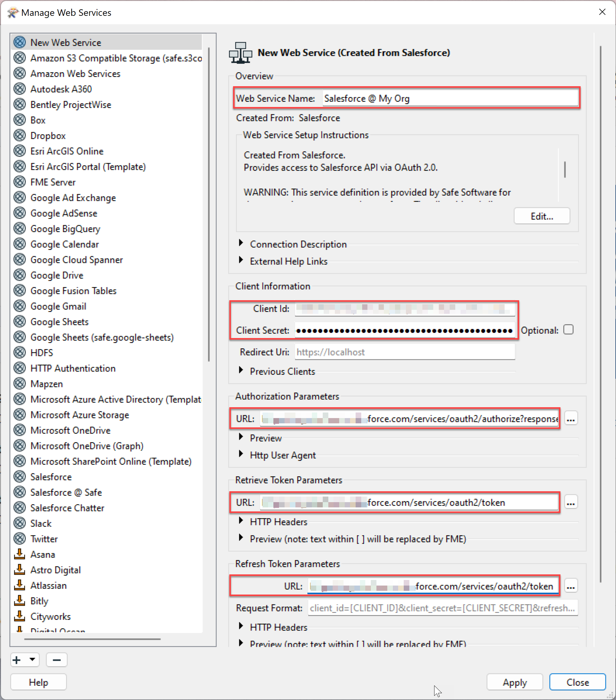 New Web Service: replace default values with those obtained from your Salesforce Administrator