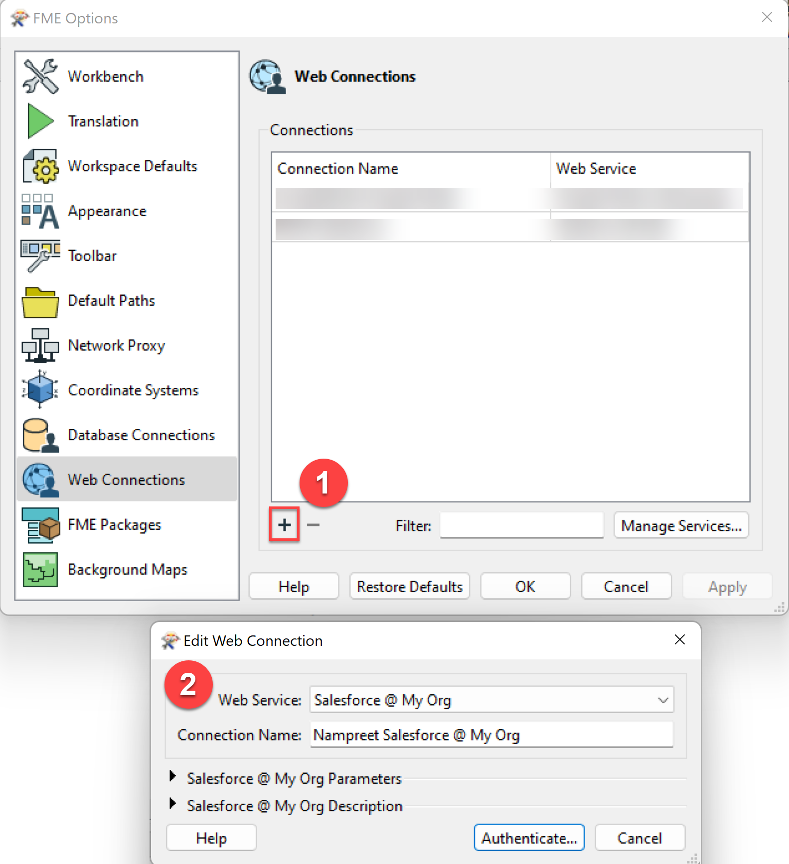 Create a new Web Connection