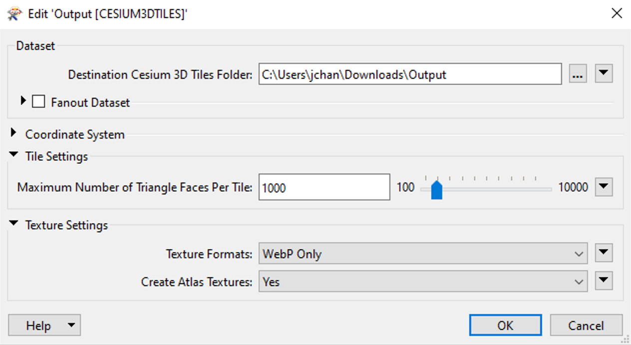 Cesium writer parameters