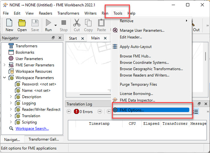 Accessing FME Options menu