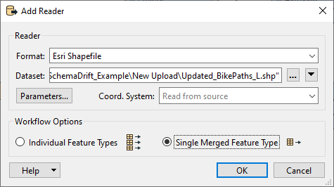 Shapefile Reader parameters - new upload dataset