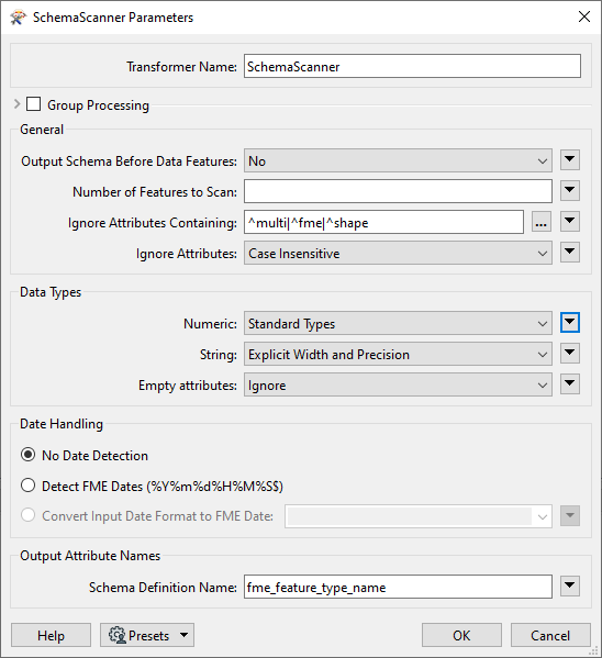 SchemaScanner parameters