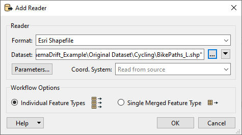 Shapefile Reader parameters - original dataset
