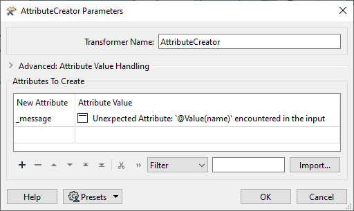 AttributeCreator parameters