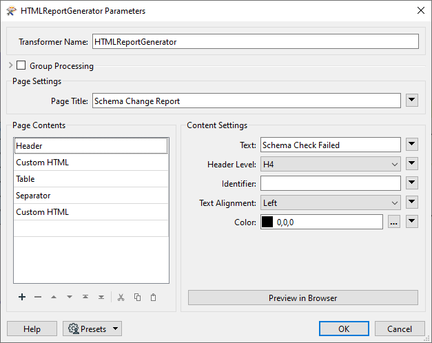 HTMLReportGenerator parameters