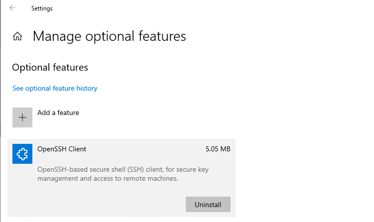 Ensure OpenSSH client is installed on the machine as it is an optional feature on Windows
