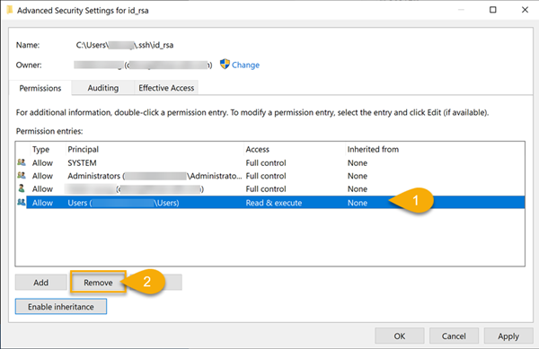 Select the Users group entry and remove from permission entries