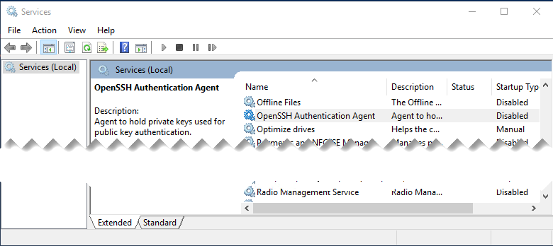 OpenSSH Authentication Agent is disabled in services.msc by default