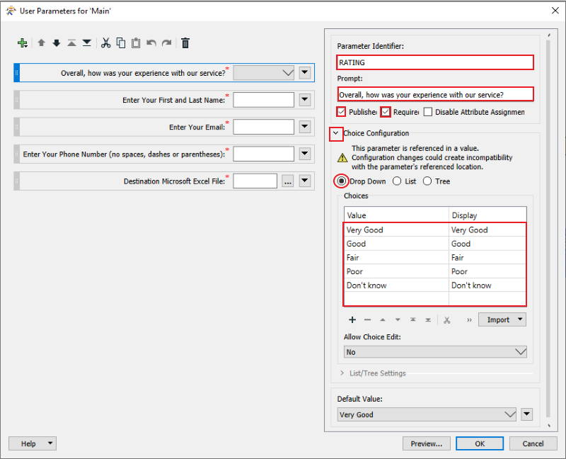 Choice User Parameter