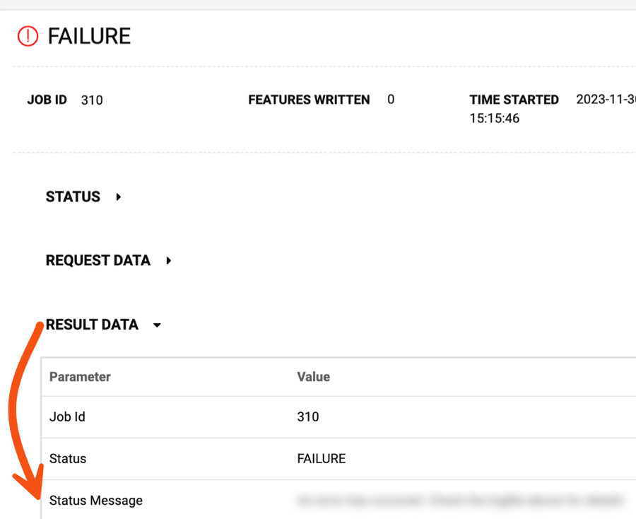 Result Data section