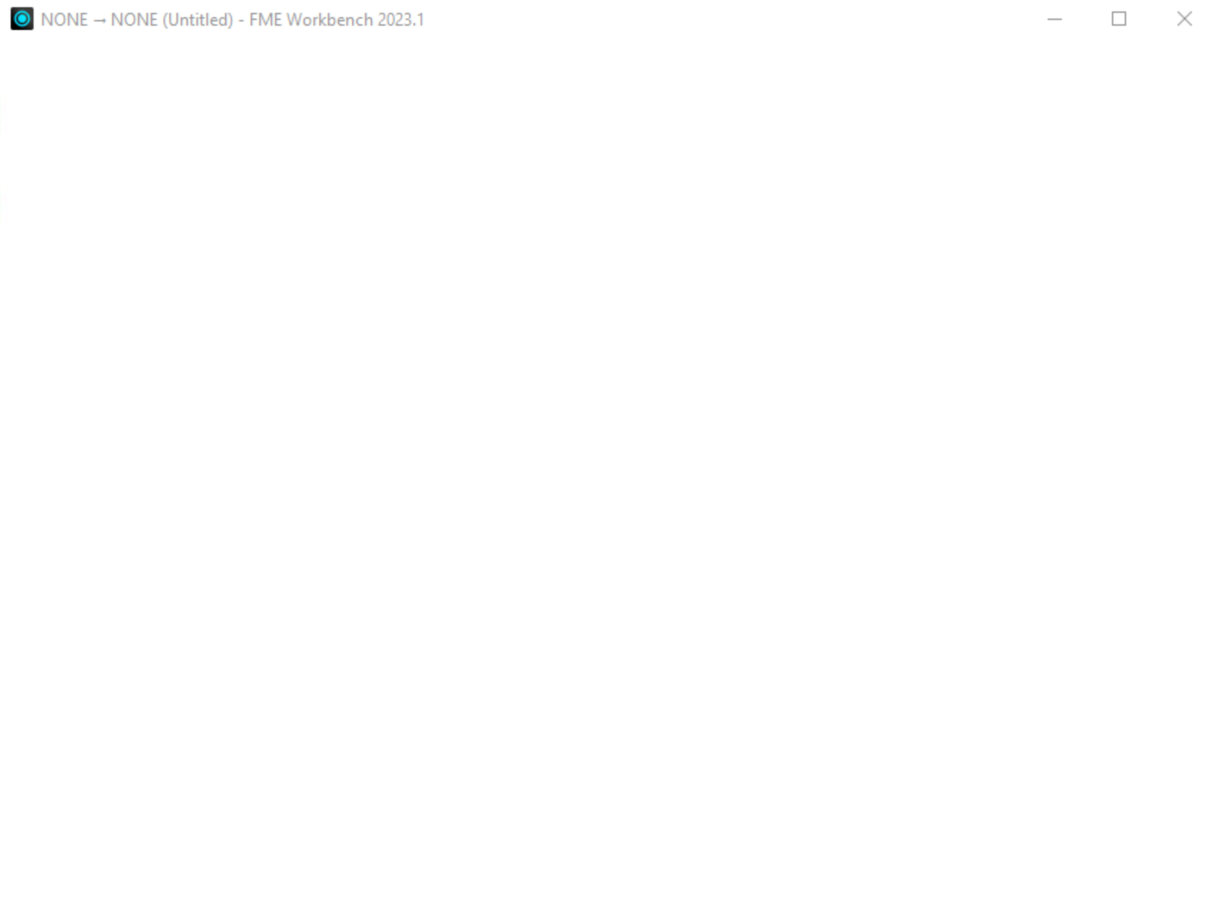 FME Workbench open as a blank white window with only a toolbar