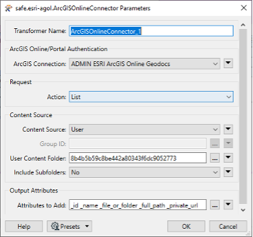 02 ArcGISOnlineConnector parameters.png