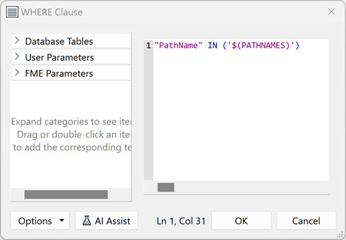 18. Adjust where clause in where clause editor.jpg