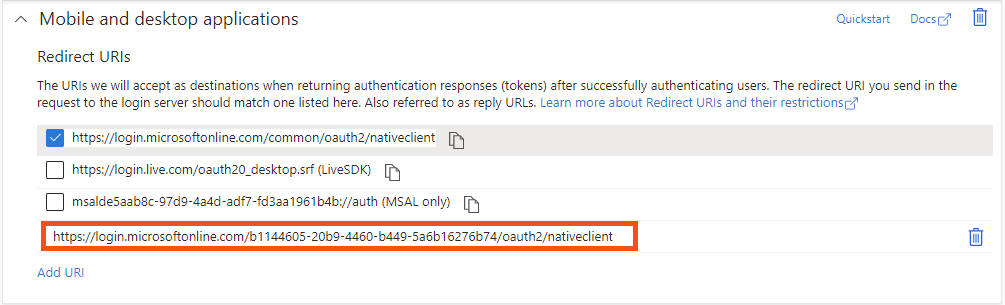 Enabled Redirect URI