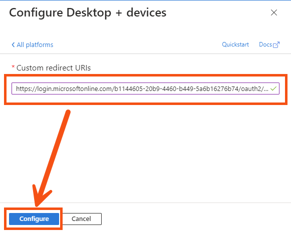 Configure redirect URI