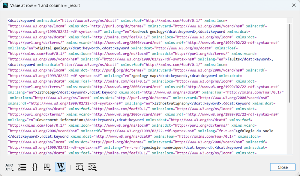 Output results of XQuery expression containing namespaces, attributes, start and end tags