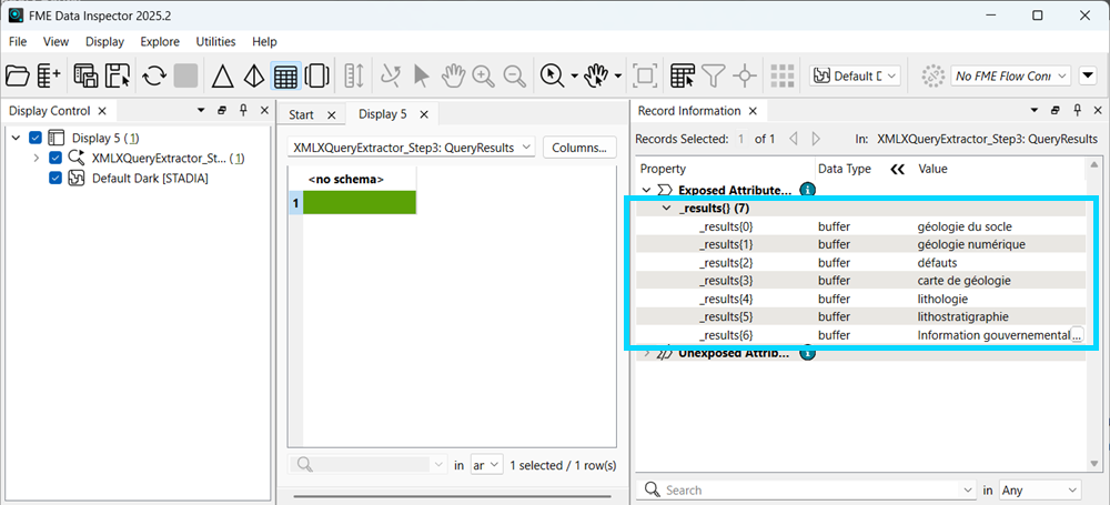 View of seven list attributes the XQuery expression in step 3 created on the output record