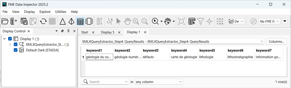 Output of step 4's XQuery expressions where each dataset keyword is stored in a uniquely named attribute