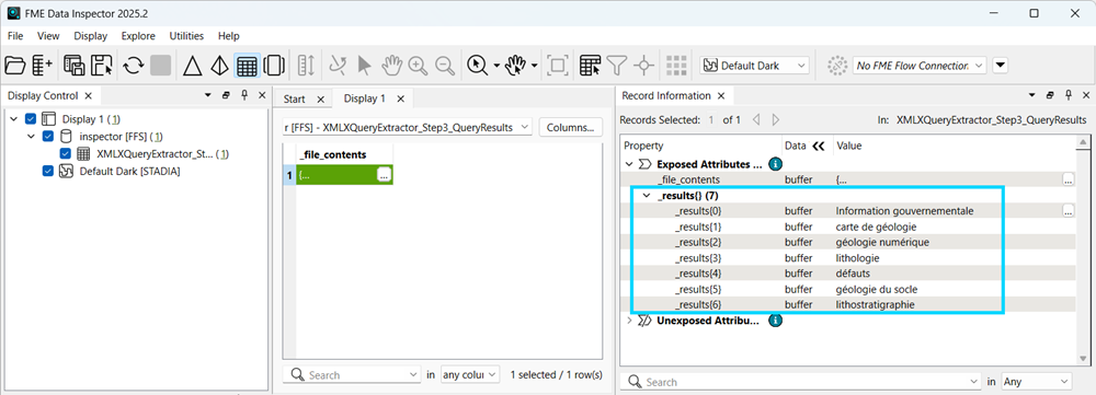 View of seven list attributes the XQuery expression in step 3 created on the output record